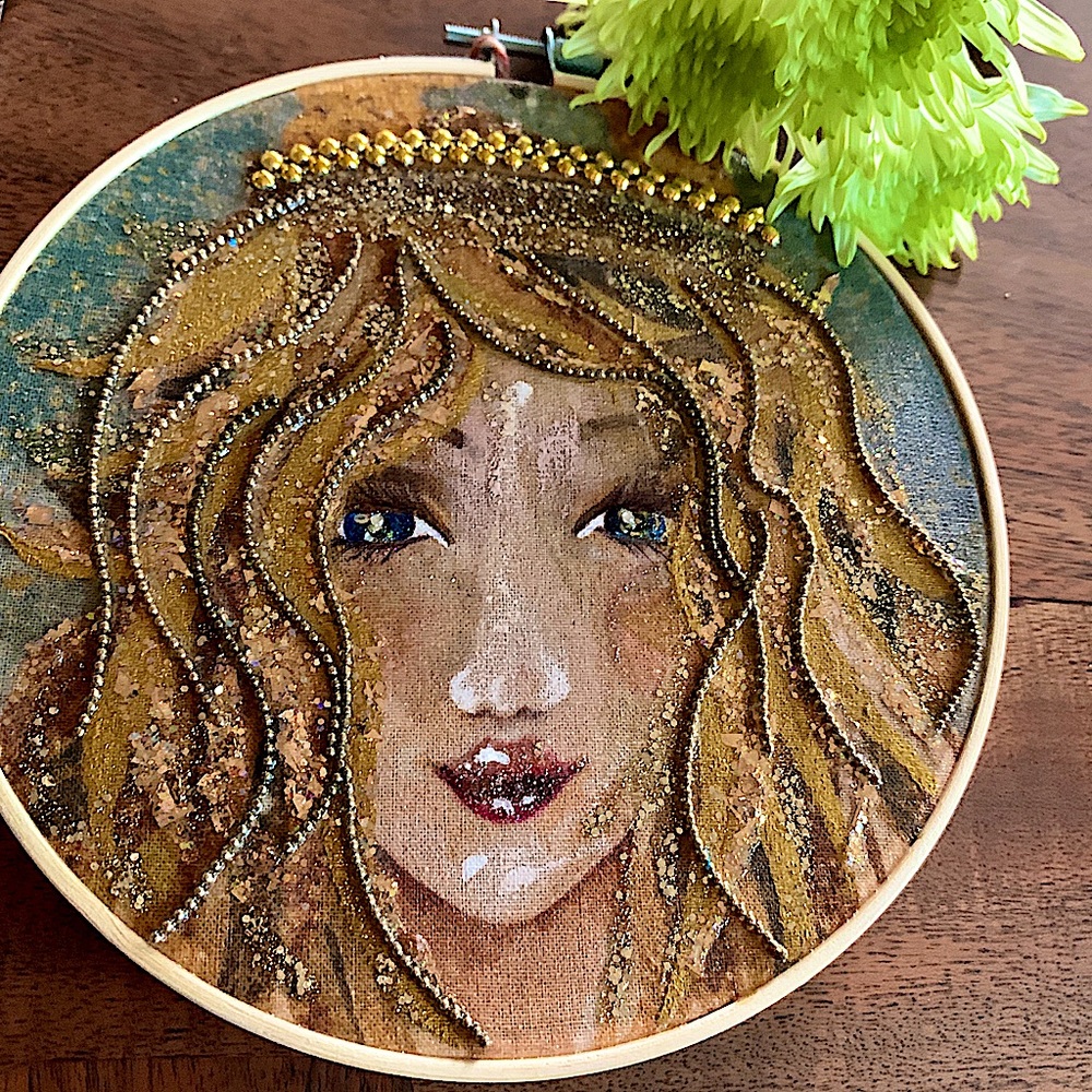 OOAK Handmade Embellished Embroidery Hoop Art Piece